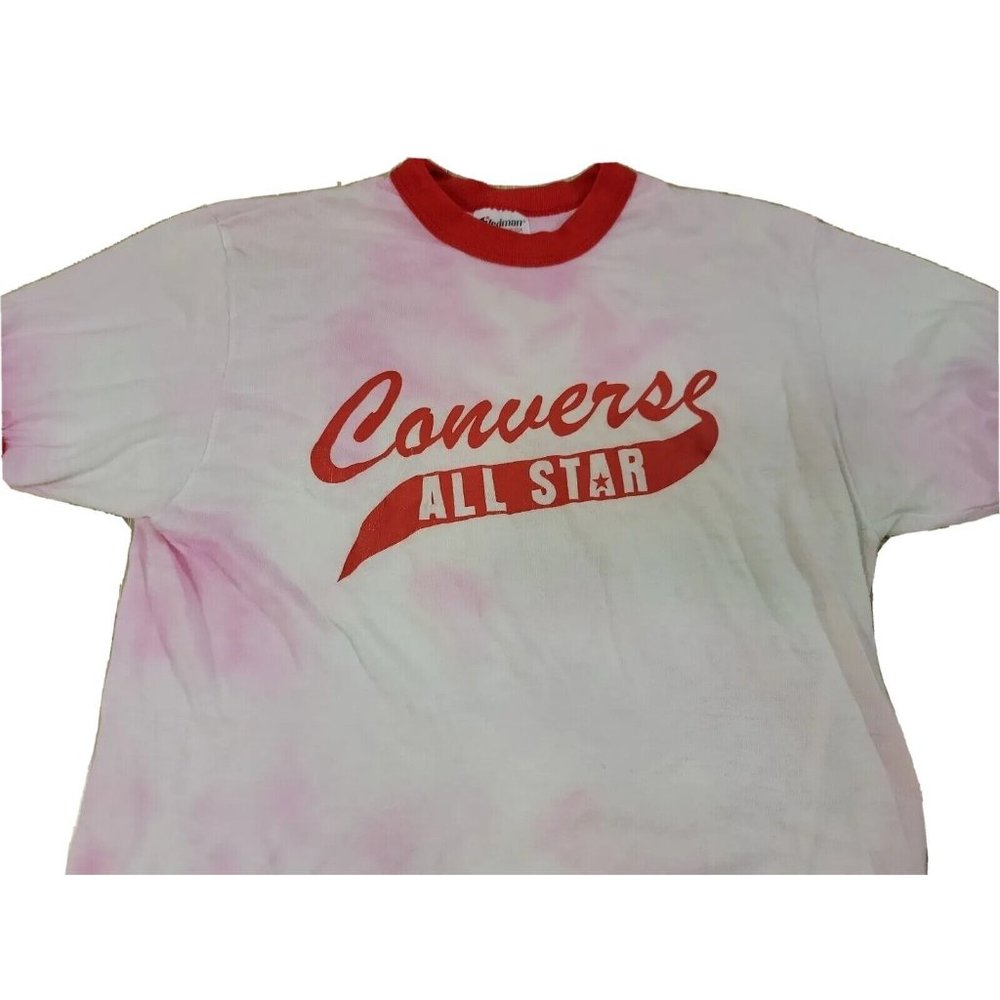 Men's 80's Stedman Converse All Star Ringer T Shirt Graphic Tee Red White Dye